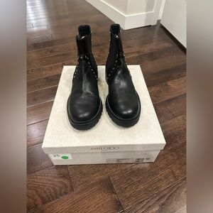 Jimmy Choo Black Leather Ankle Boots size 38 new in box